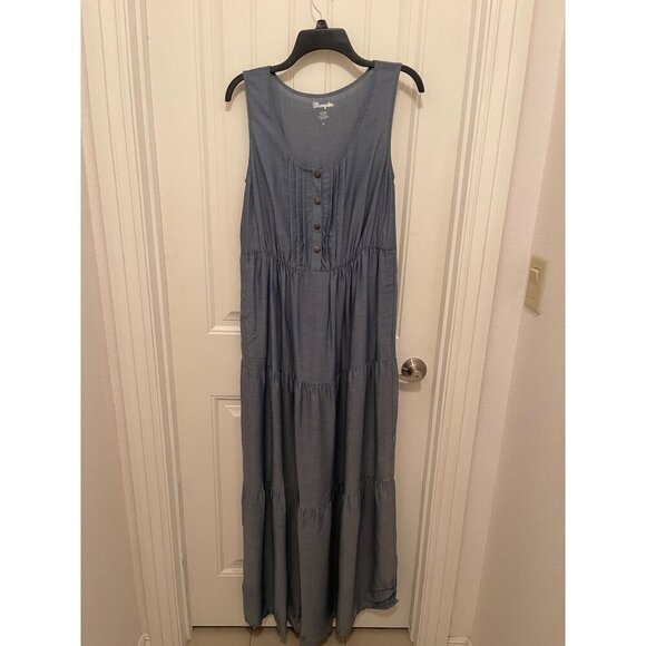 Wrangler Womens Blue Rayon & Tencel Tiered Maxi Dress M FADE - Picture 1 of 16